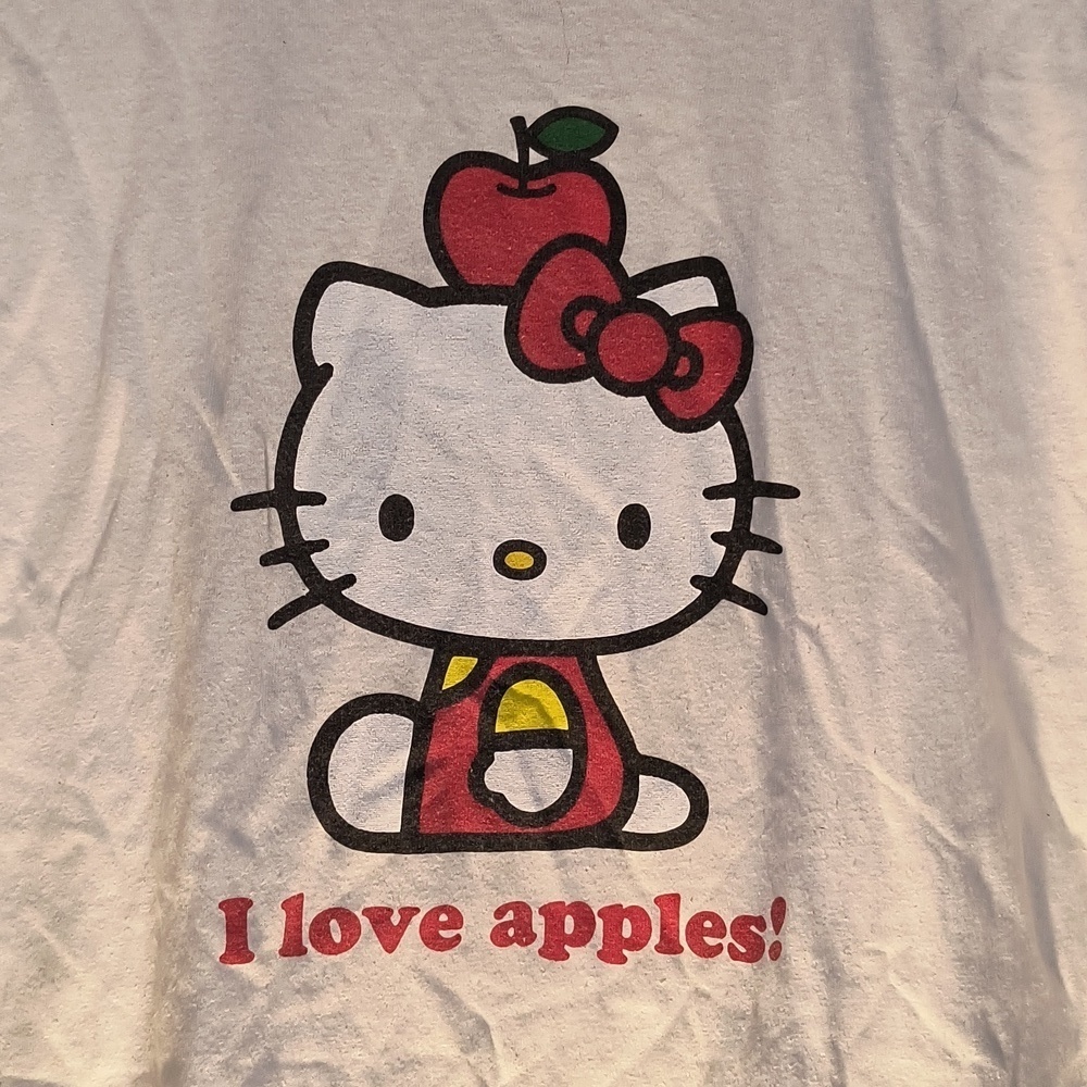 Hello Kitty White Tee with Red Apple Design
